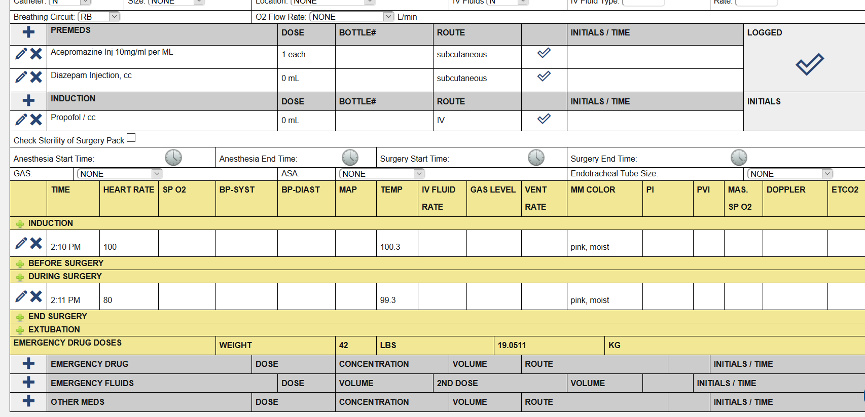 Anesthetic Monitoring Form Setup and Use